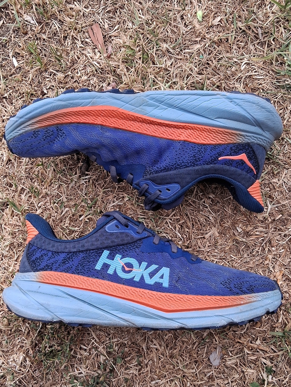 Hoka Men's Navy Blue Running Shoes with Orange Accents